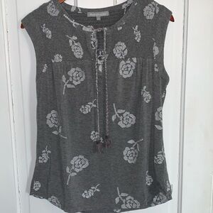 Daniel rainn Gray Smocked Top Size M  Detailed Neckline and Sleeves